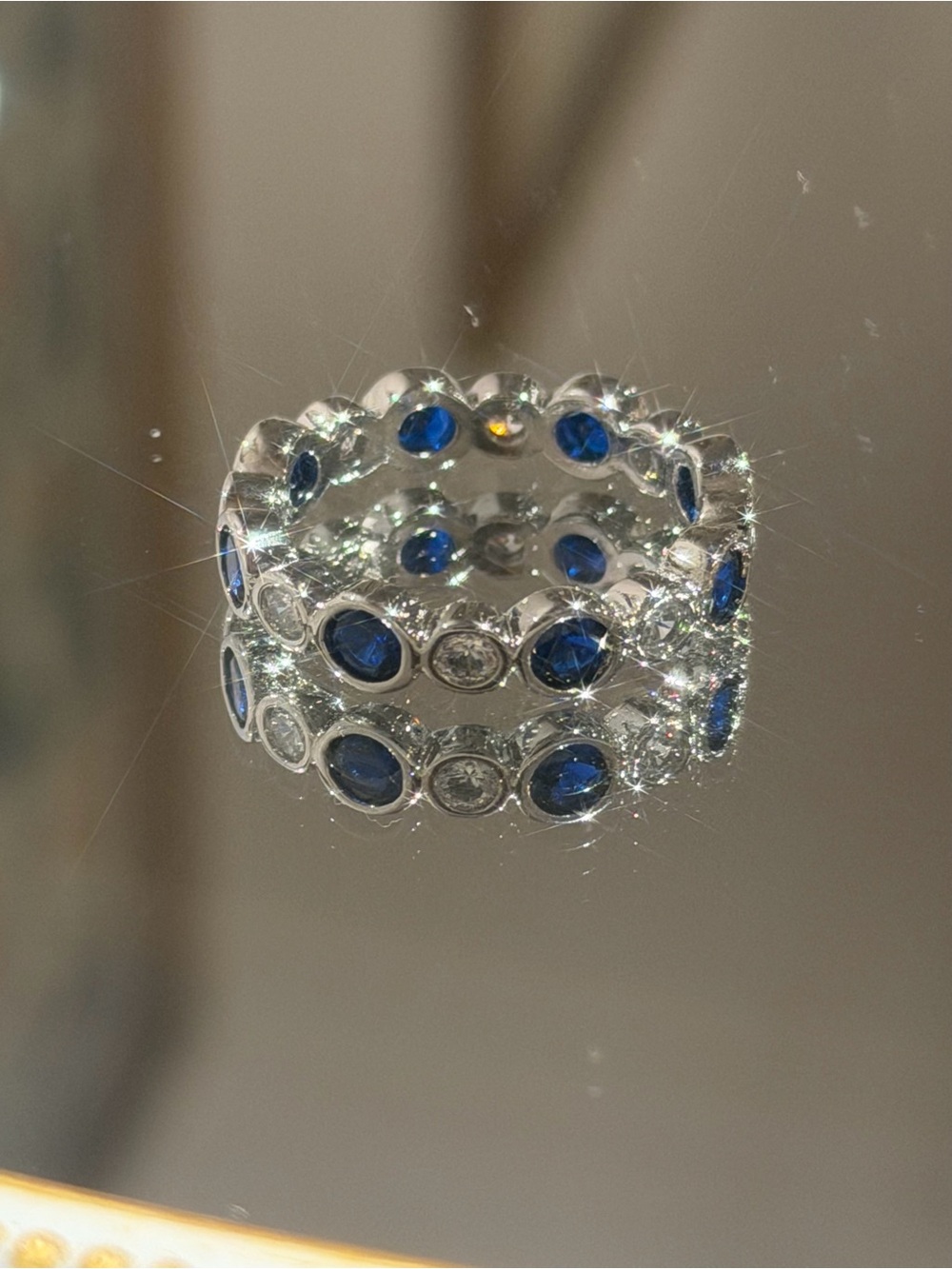 New Lab Sapphire with CZ Stunning Eternity Bubble Bezel Settings Ring in 7
